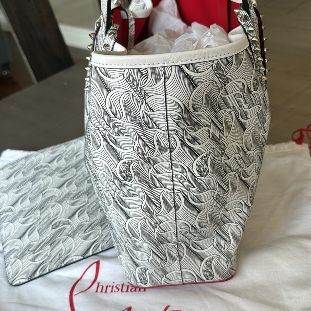 Christian Louboutin cabata toile mono white black tote bag shopper with pouch - Picture 6 of 13